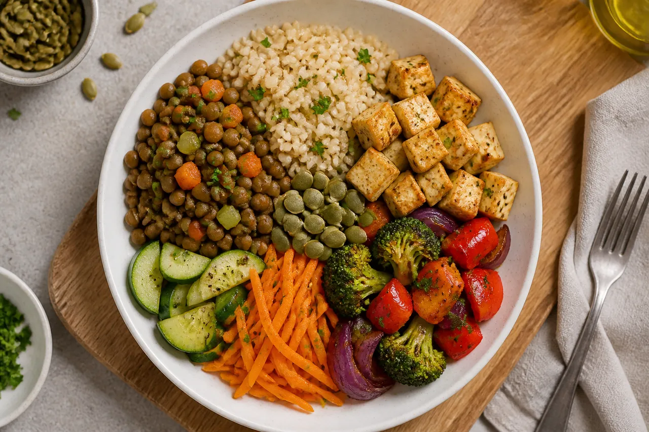 farfurie cu combinații de proteine vegetale