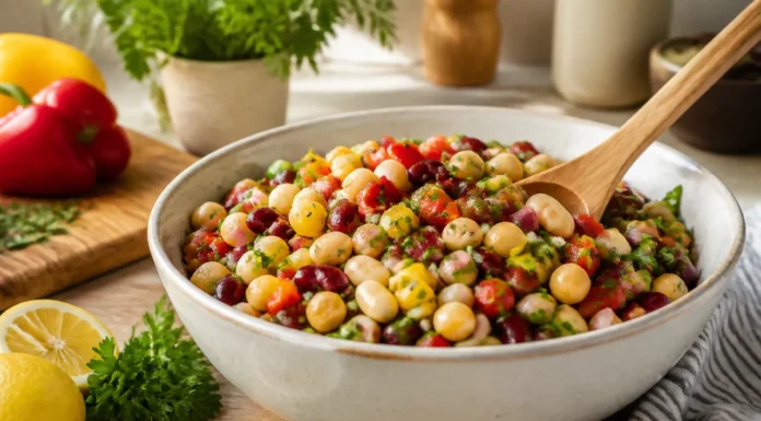 Salata de fasole care ține loc de prânz și aduce echilibru în farfurie