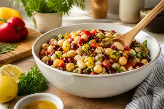 Salata de fasole care ține loc de prânz și aduce echilibru în farfurie