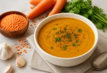 Supă cremă de linte roșie cu turmeric pentru imunitate și absorbție mai bună