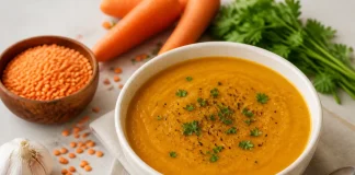 Supă cremă de linte roșie cu turmeric pentru imunitate și absorbție mai bună