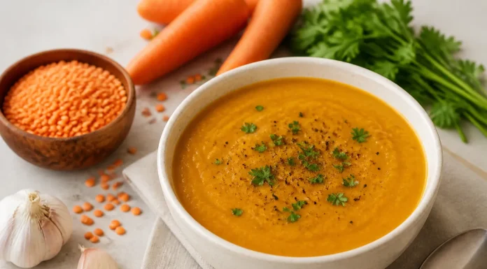 Supă cremă de linte roșie cu turmeric pentru imunitate și absorbție mai bună