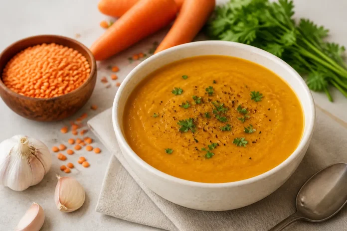 Supă cremă de linte roșie cu turmeric pentru imunitate și absorbție mai bună